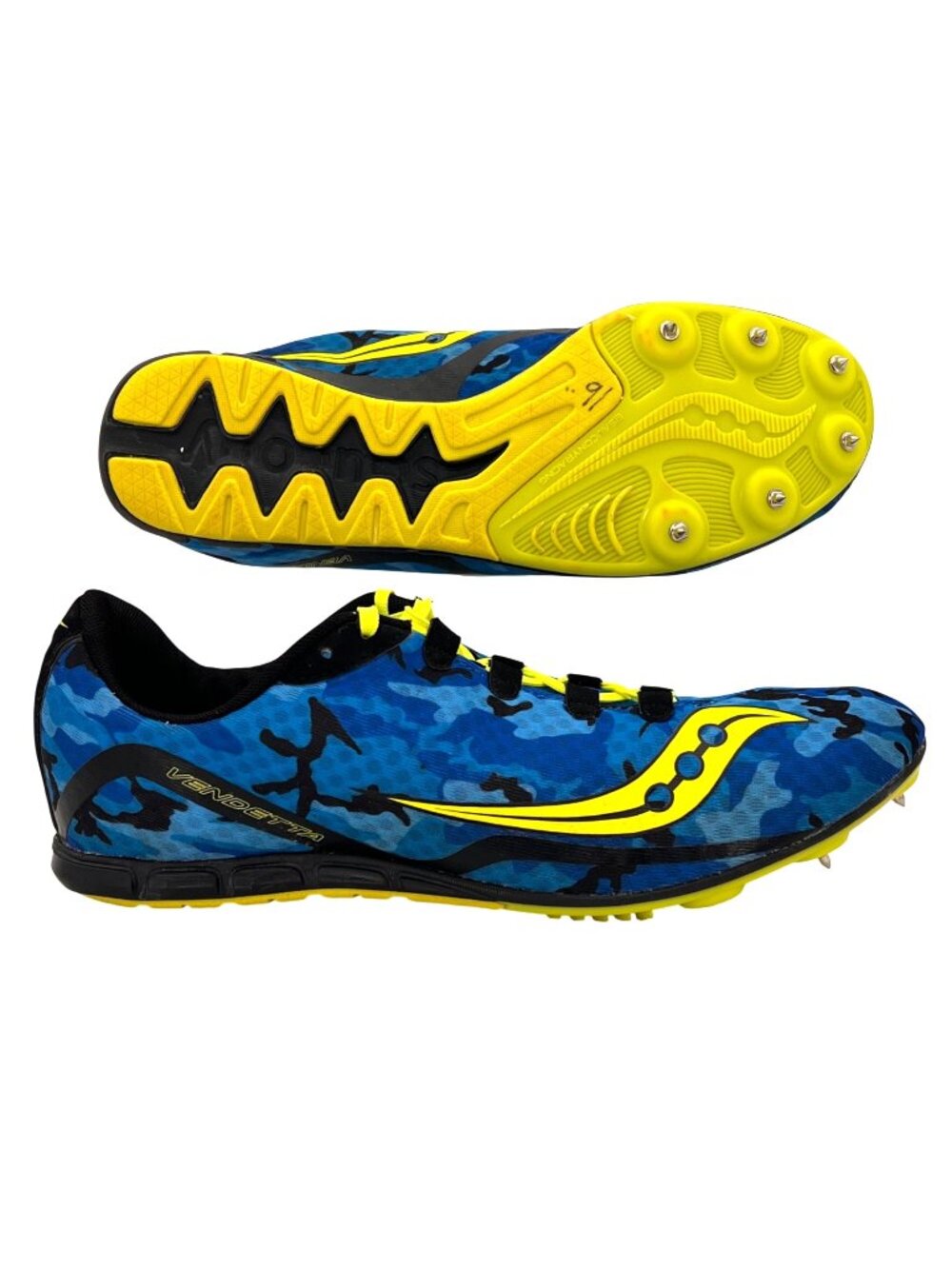 Saucony Vendetta 2 Mens Track Spike Shoes Blue Camo Size 11.5 Lightweight Racing